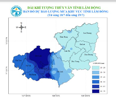 Tin dự báo mưa lớn trên khu vực tỉnh lâm đồng