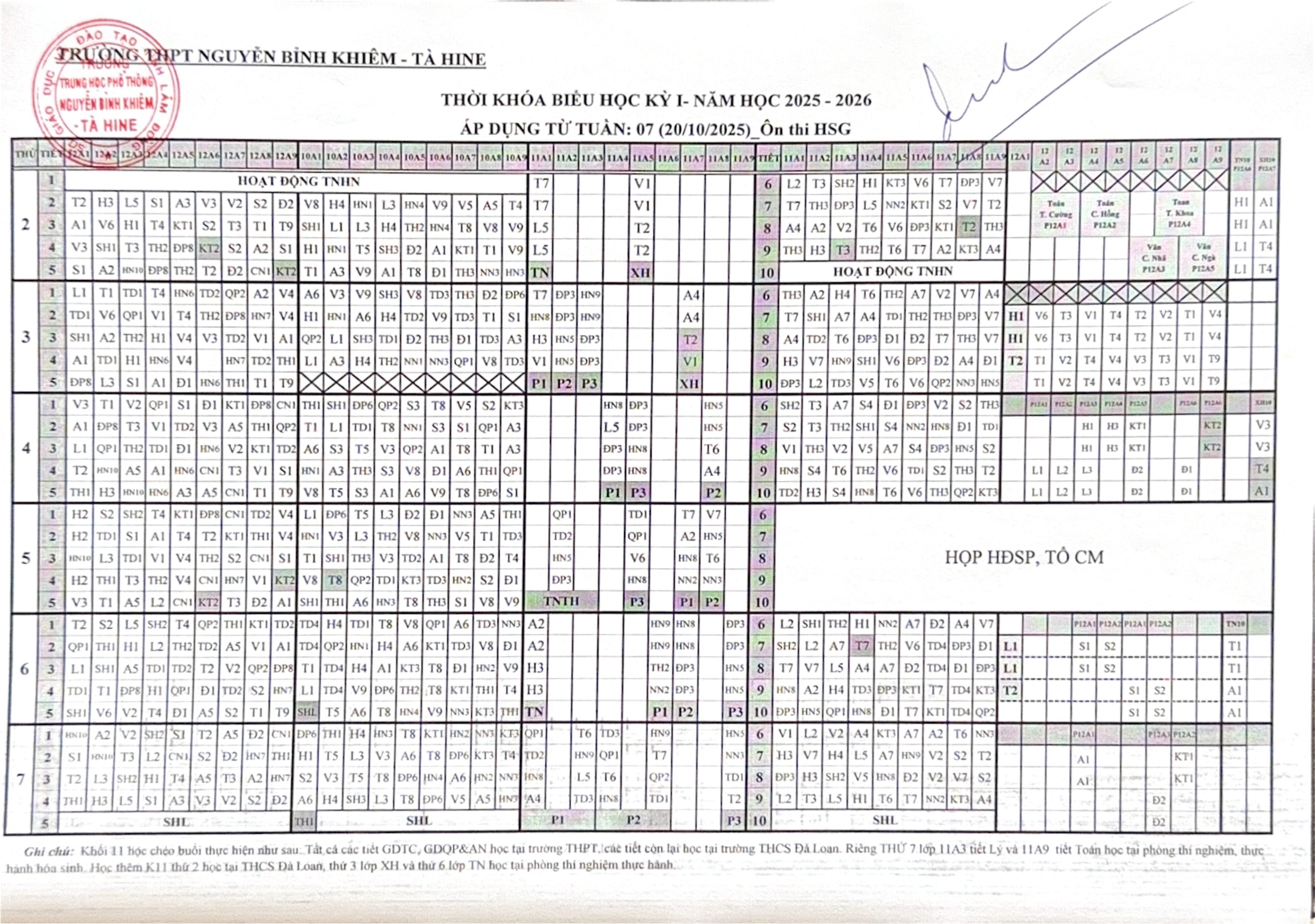 THỜI KHOÁ BIỂU TUẦN 7