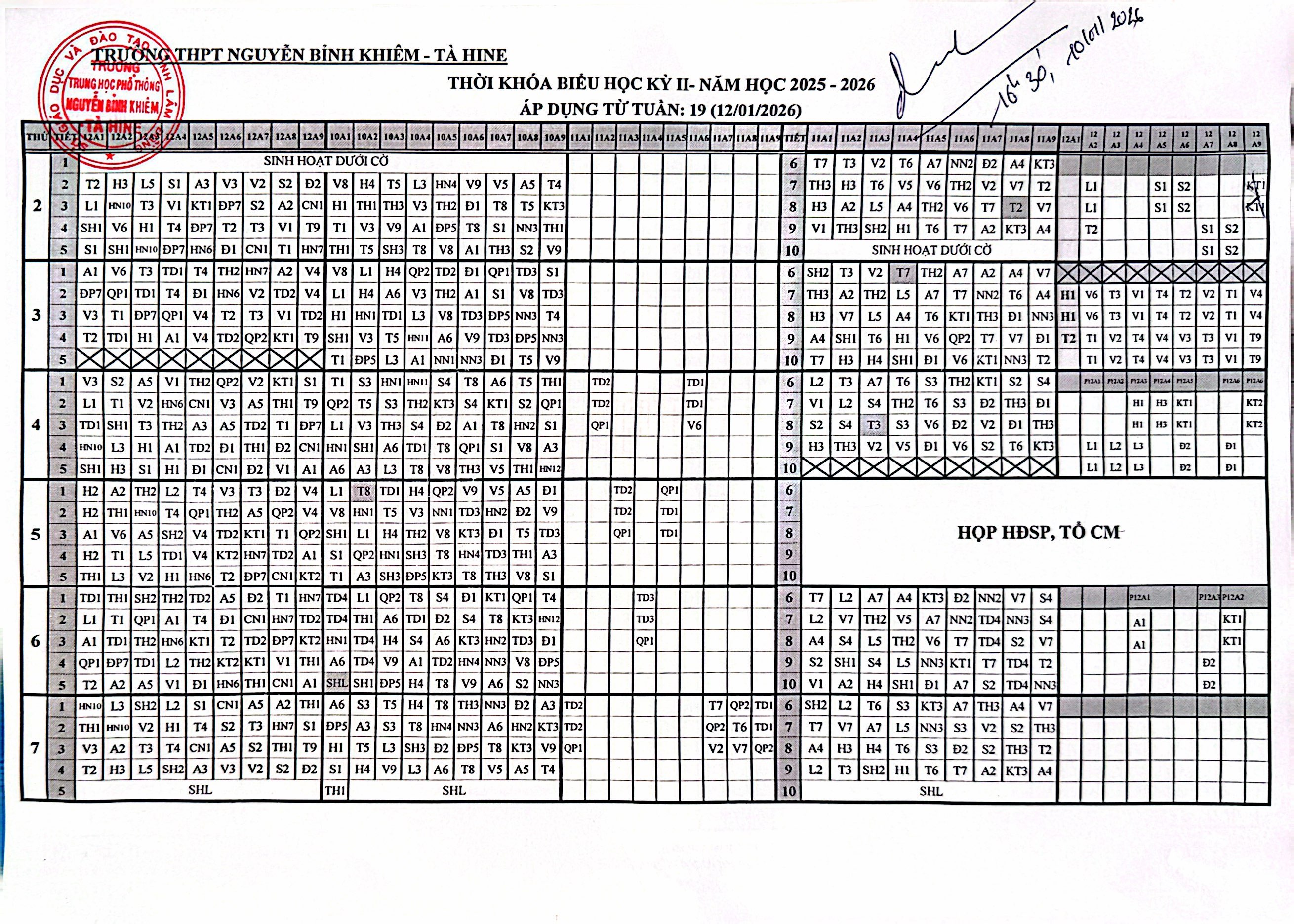 THỜI KHOÁ BIỂU TUẦN 19