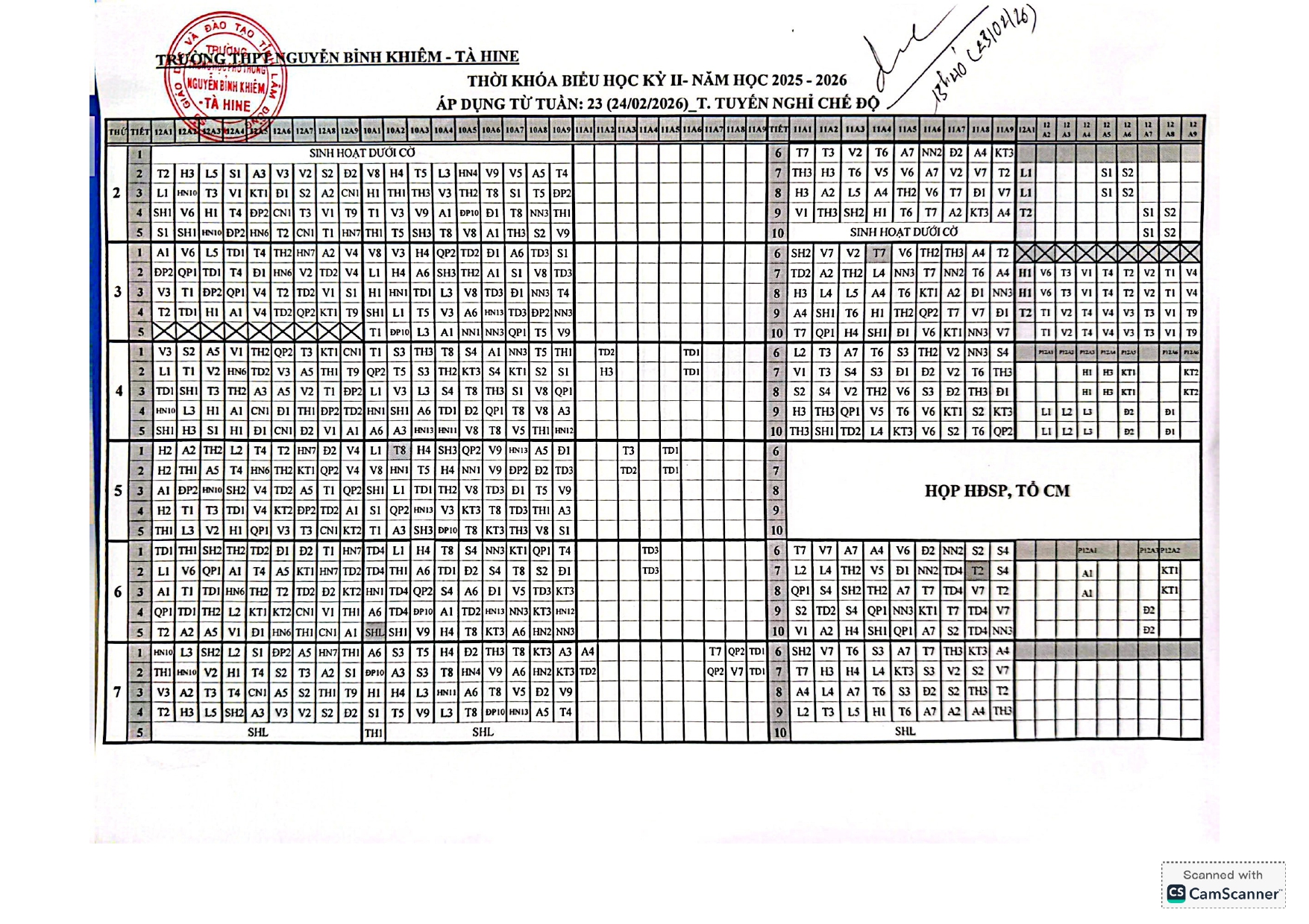 THỜI KHOÁ BIỂU TUẦN 23