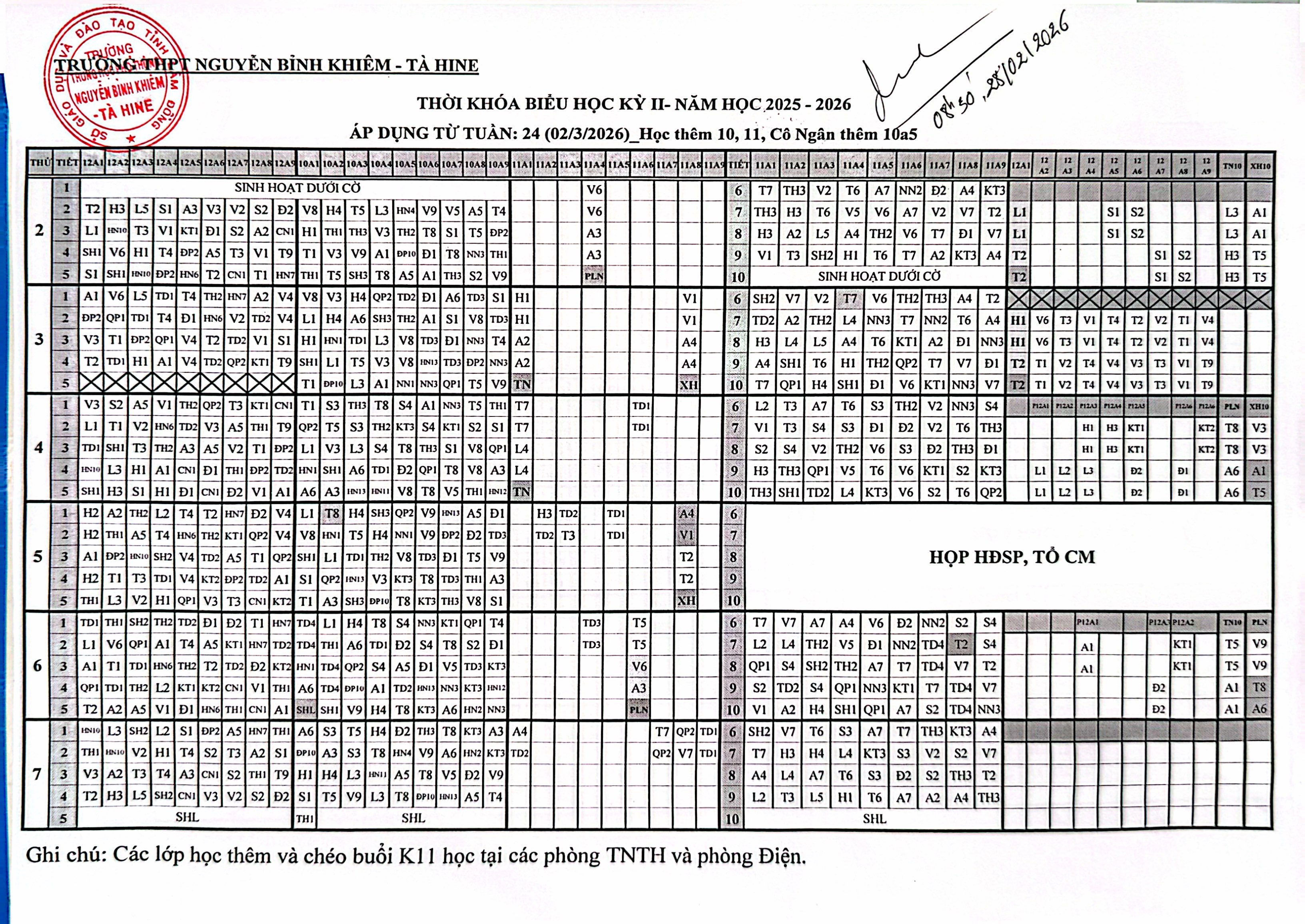 THỜI KHOÁ BIỂU TUẦN 24