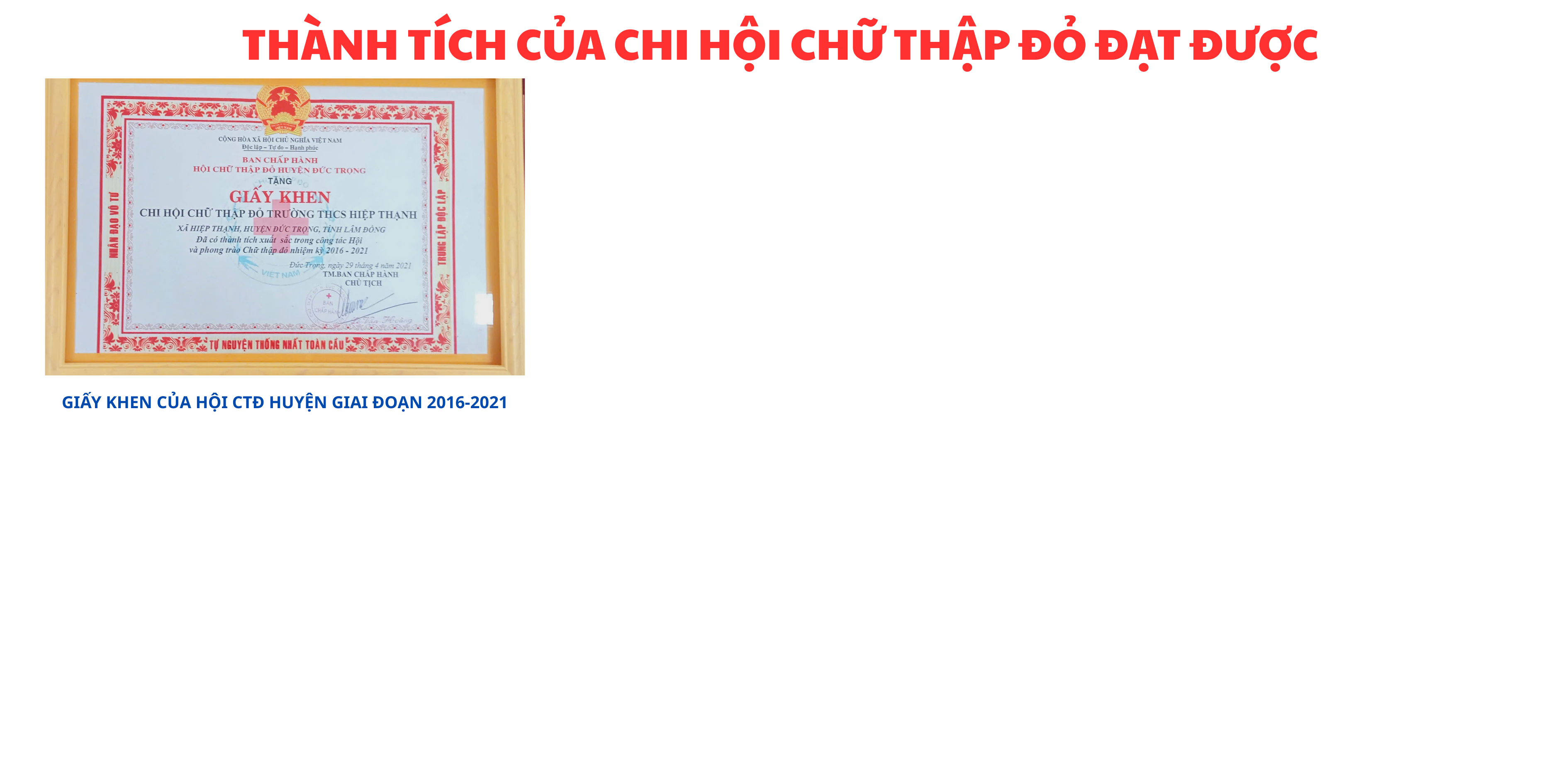 THÀNH TÍCH CỦA CHI HỘI CHỮ THẬP ĐỎ