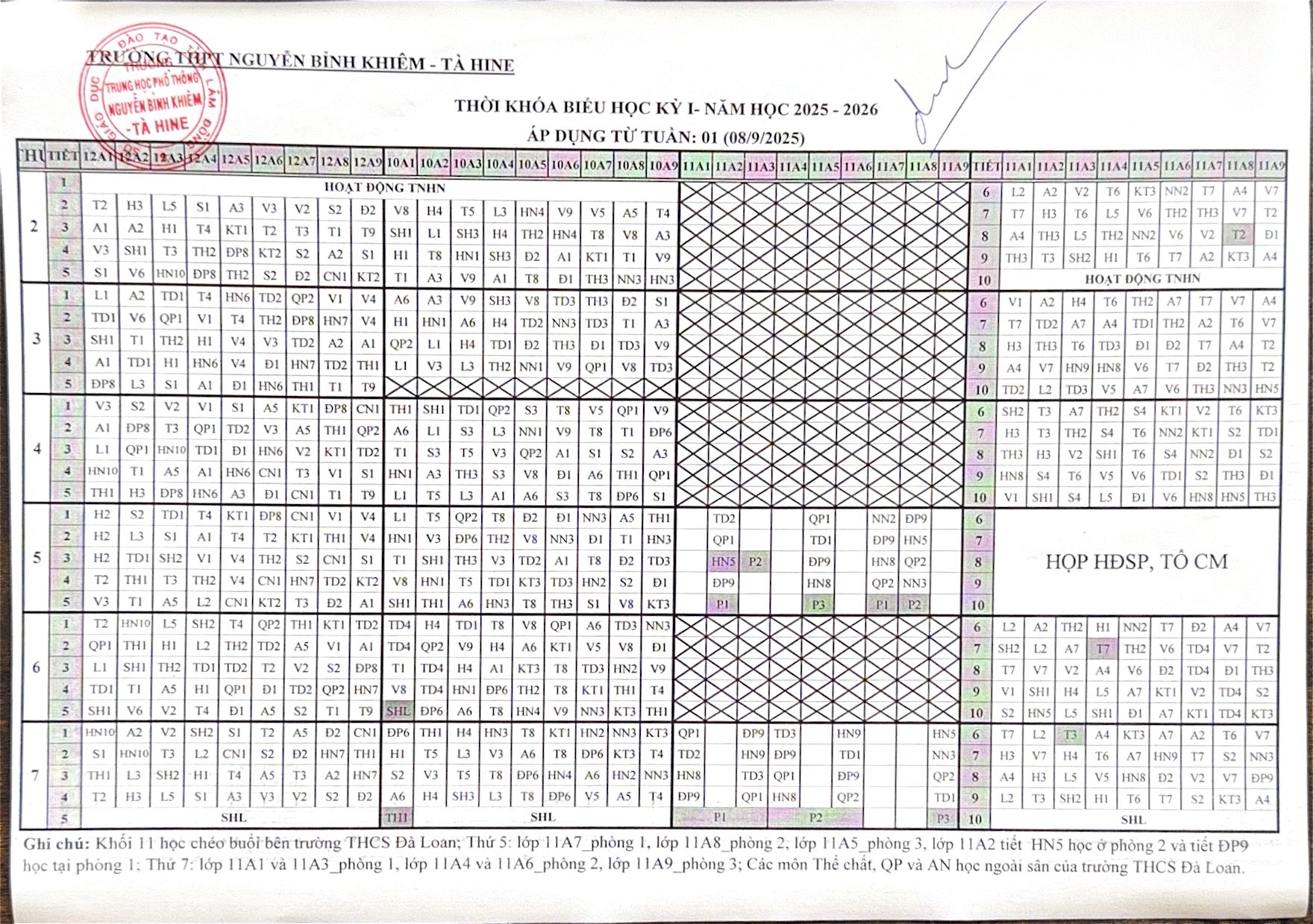 THỜI KHOÁ BIỂU TUẦN 1