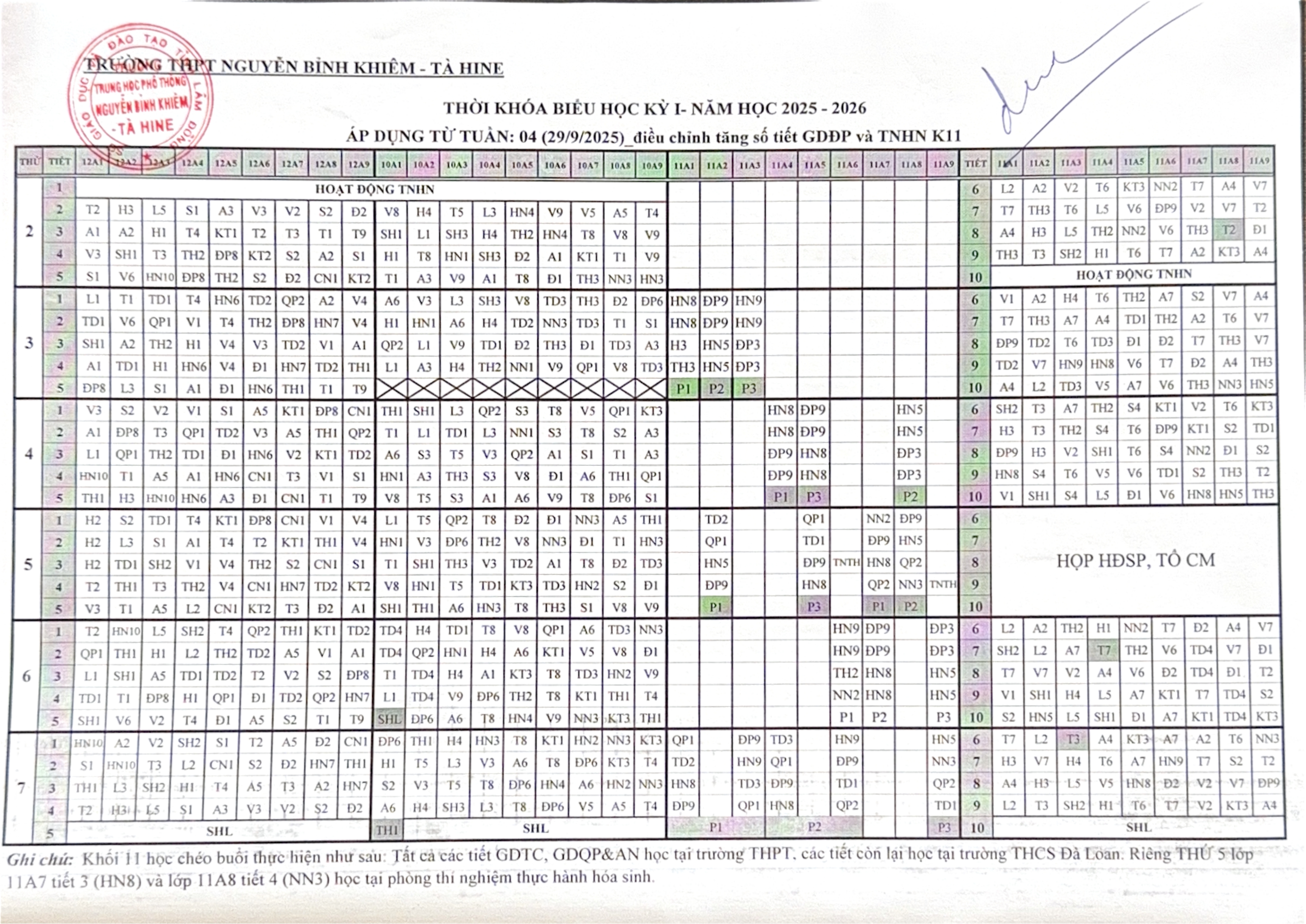 THỜI KHOÁ BIỂU TUẦN 4