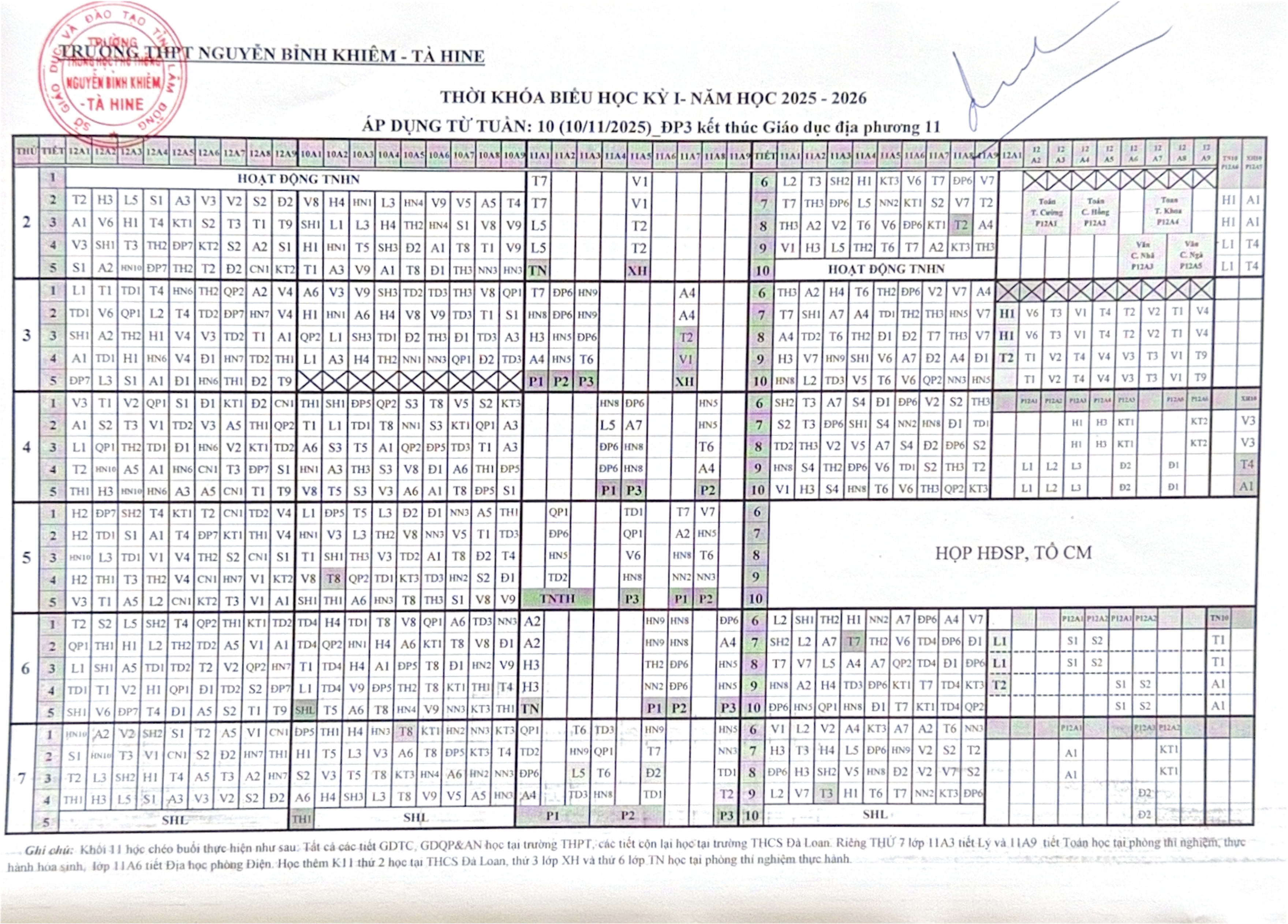 THỜI KHOÁ BIỂU TUẦN 10