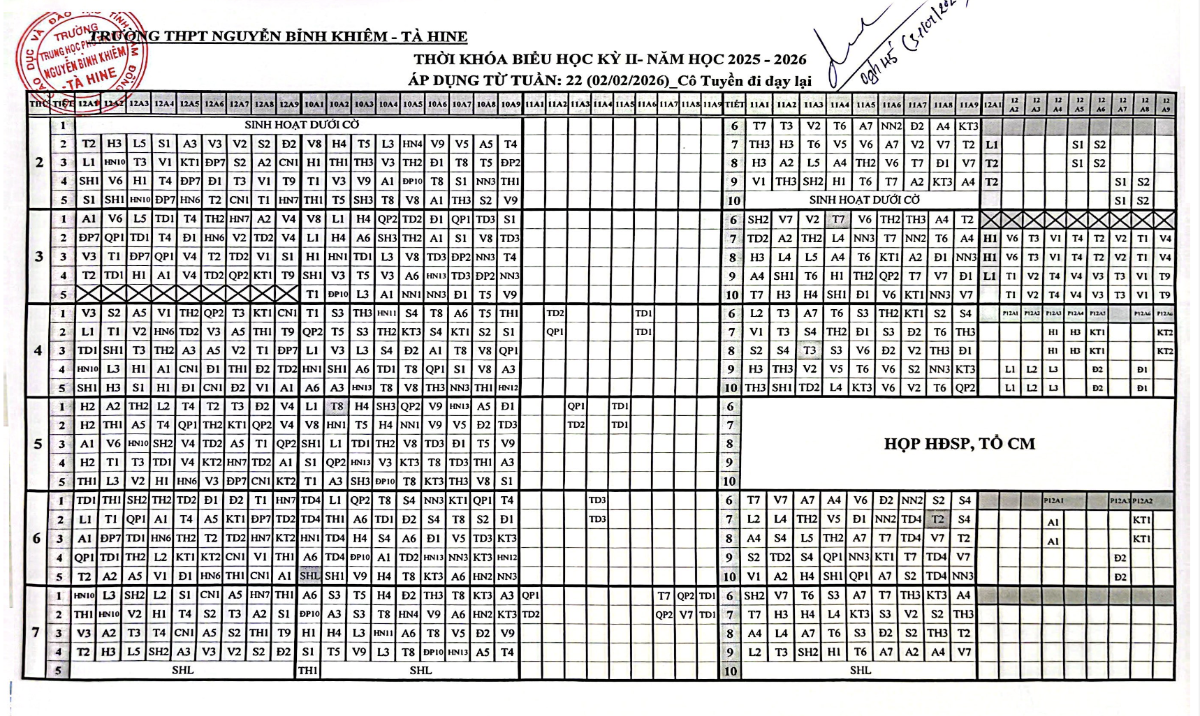 THỜI KHOÁ BIỂU TUẦN 22