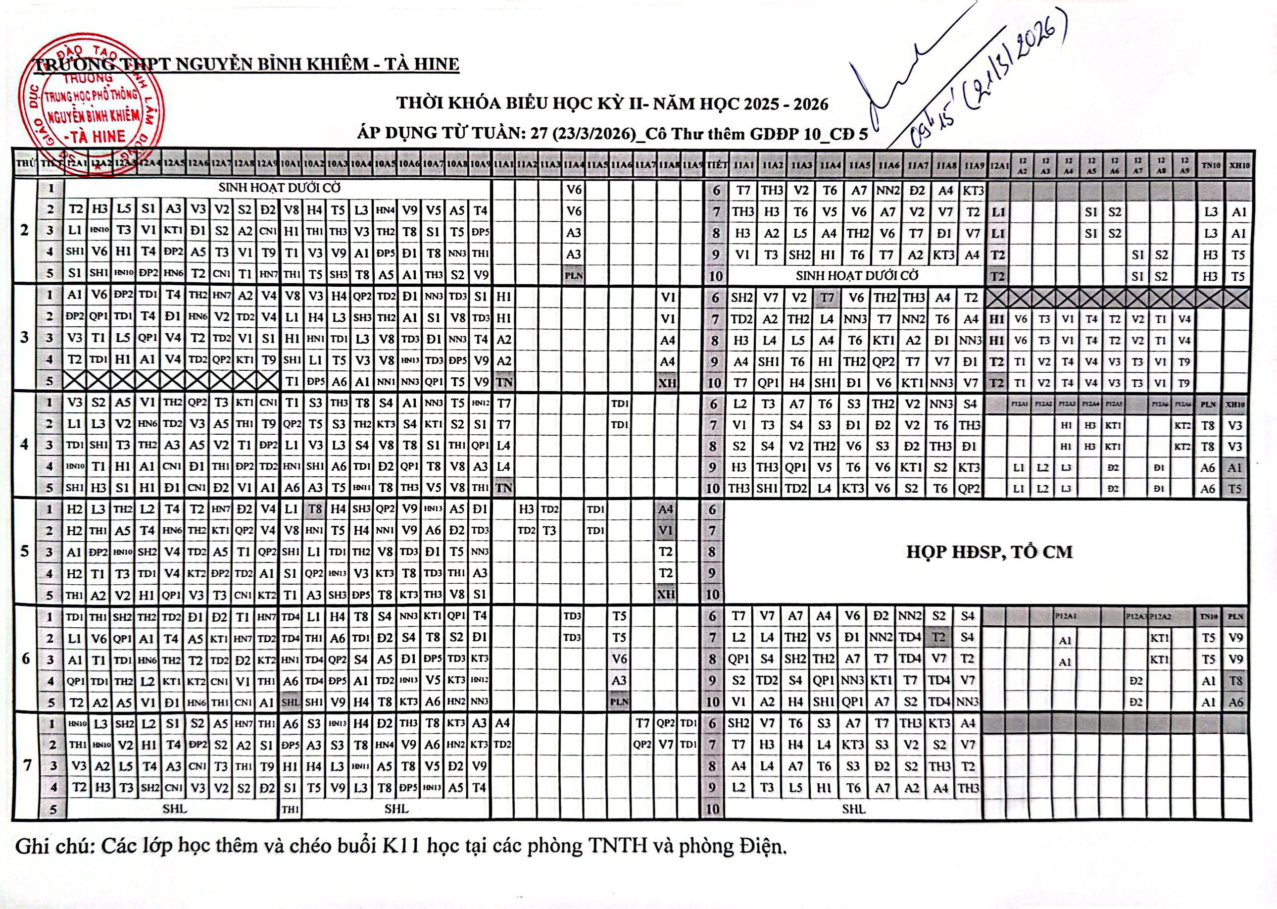 THỜI KHOÁ BIỂU TUẦN 27