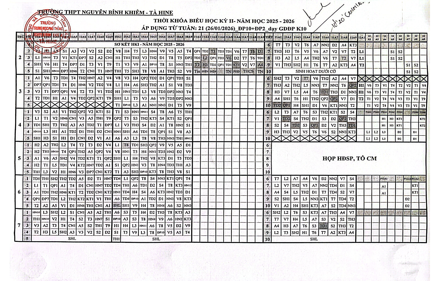 THỜI KHOÁ BIỂU TUẦN 21