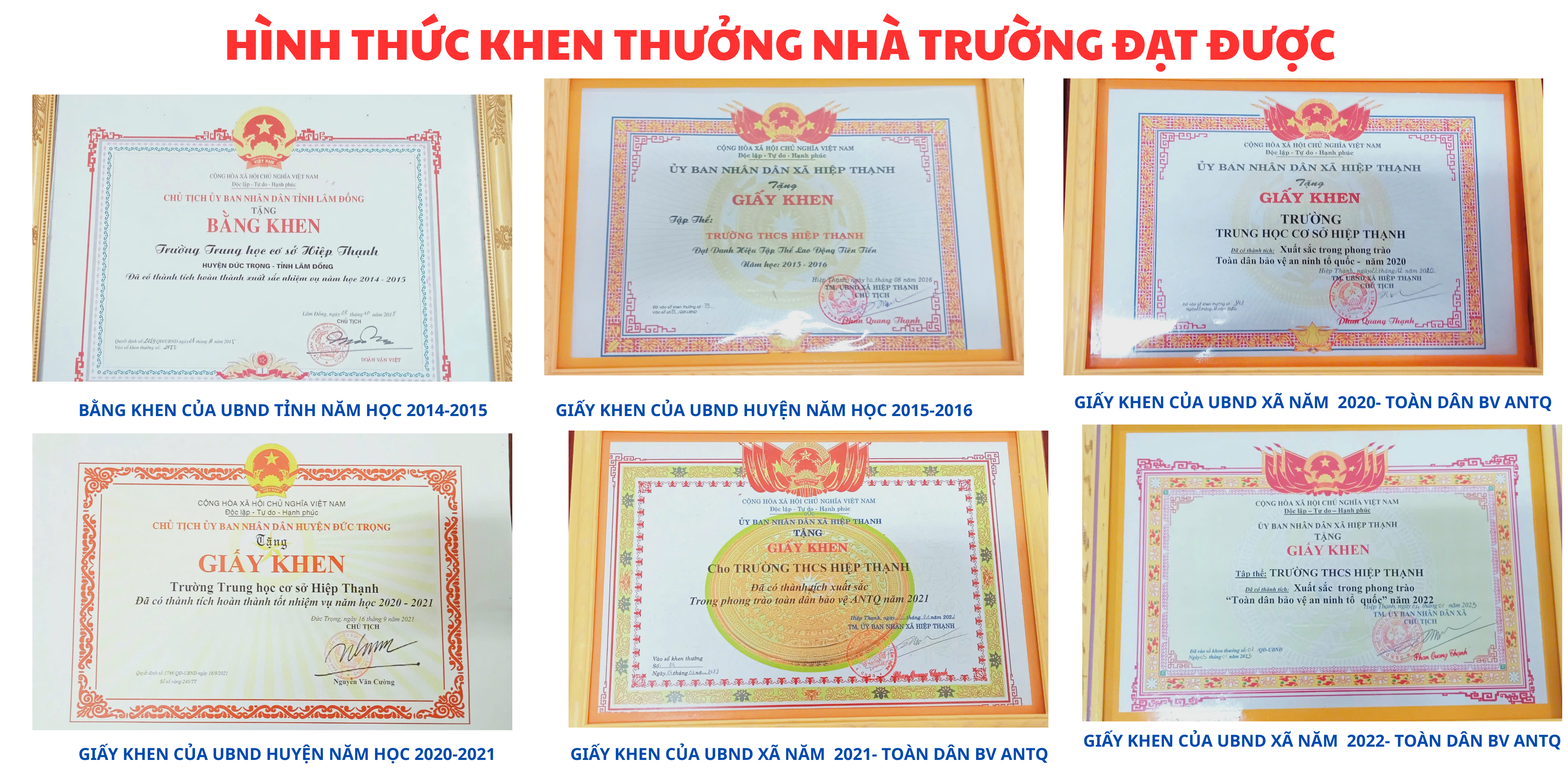 HÌNH THỨC KHEN THƯỞNG NHÀ TRƯỜNG