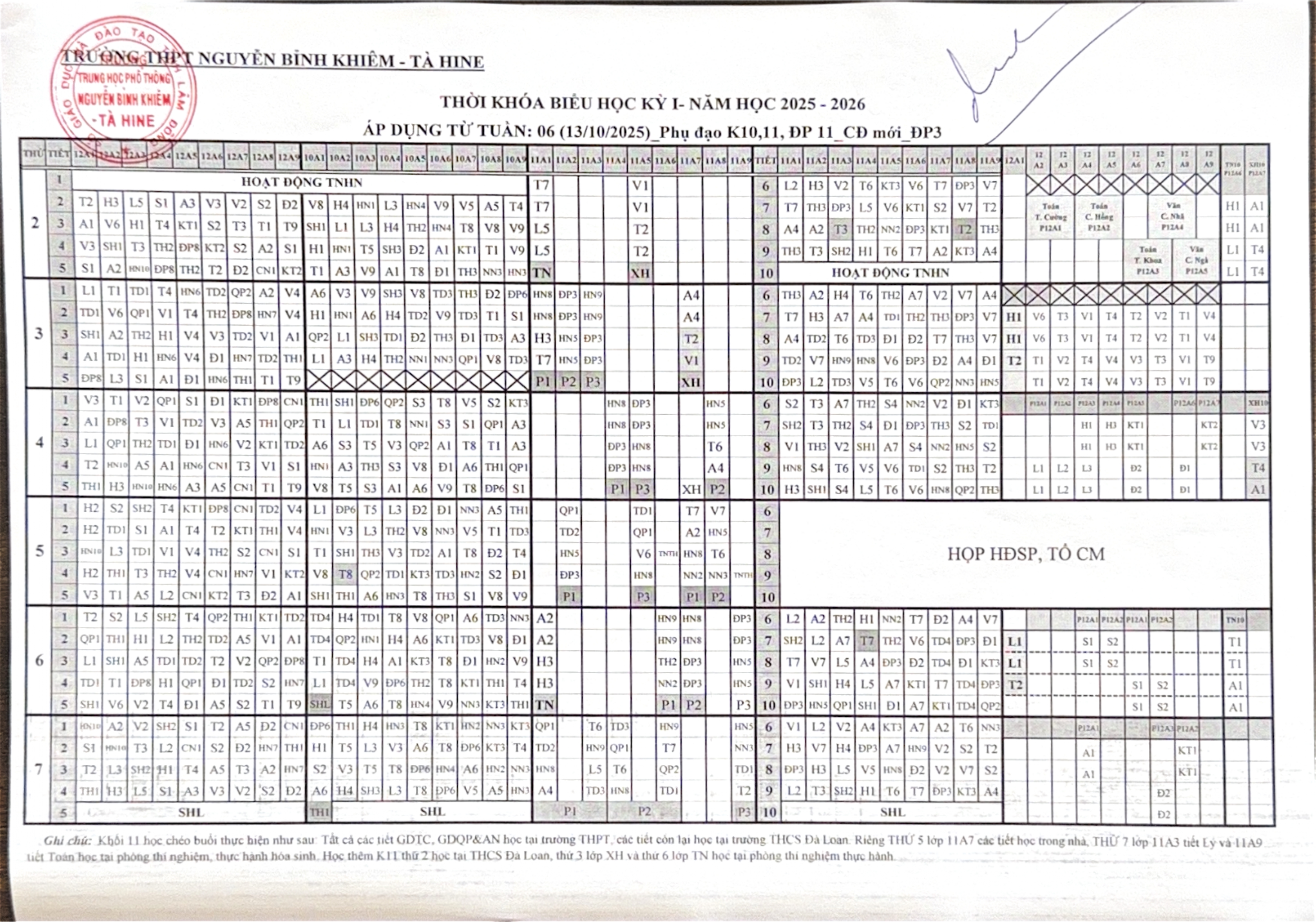 THỜI KHOÁ BIỂU TUẦN 6