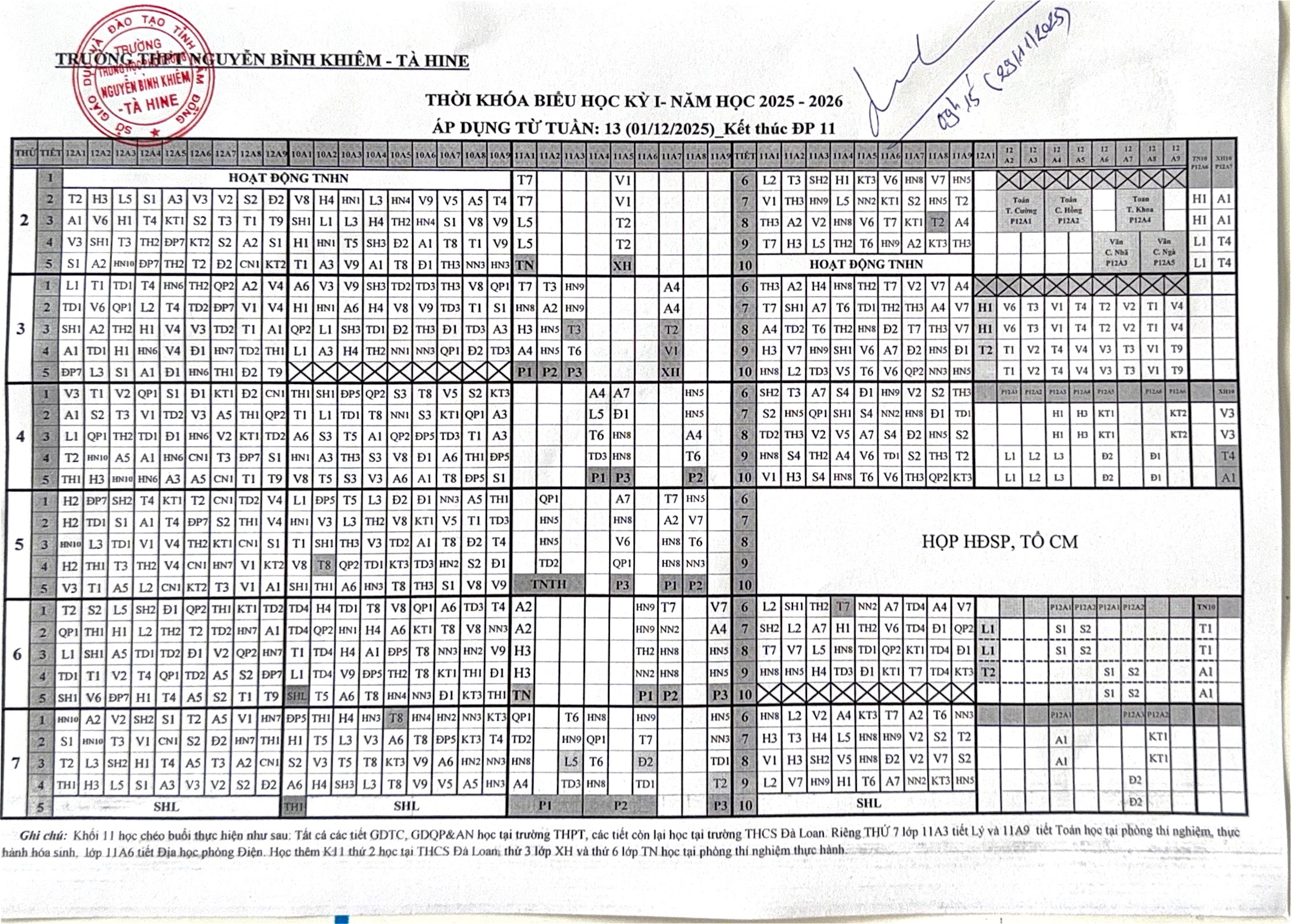 THỜI KHOÁ BIỂU TUẦN 13