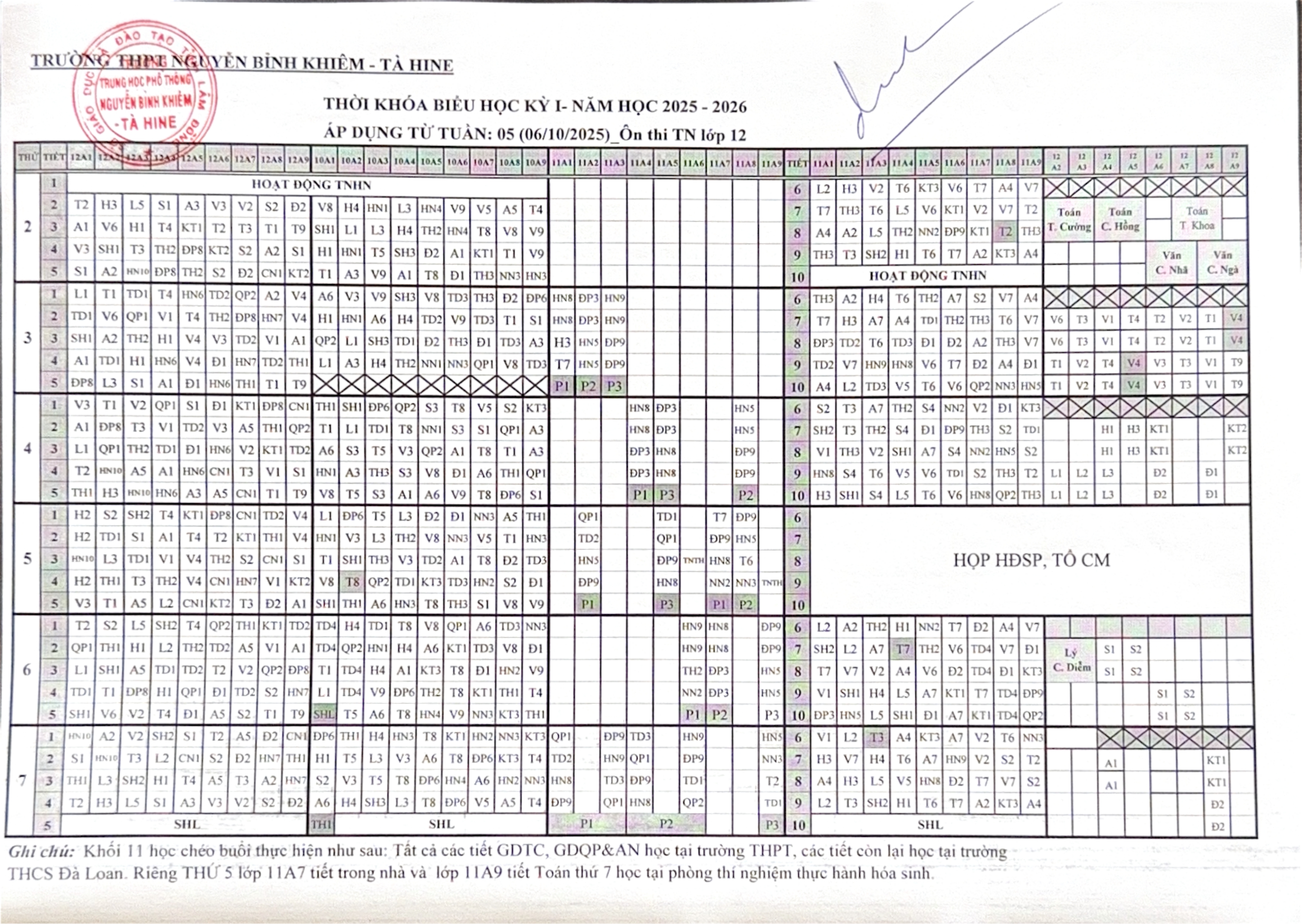THỜI KHOÁ BIỂU TUẦN 5